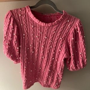 Zara pink with beaded pearl blouse